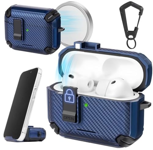 AOOSU Hülle für AirPods Pro 3, Compatible with AirPods Pro 3(2025), Magnetischer Deckel Vollschutz, Stoßfest Schutzhülle MagSafe-kompatibel, Unterstützt Drahtloses Laden LED Sichtbar-Tiefblau