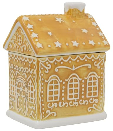 Carousel Home Gingerbread House Cookie Jar | Festive Ceramic Biscuit Barrel with Lid | Christmas Storage Pot for Treats & Sweets - 23cm