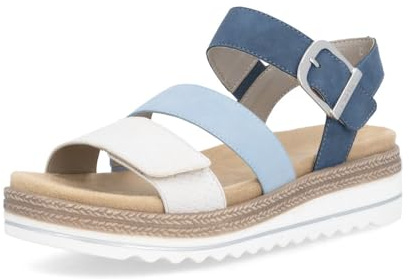 Remonte Damen Riemchensandalen D0Q55, Frauen Sandalen,lose Einlage,Sommerschuhe,Freizeitschuhe,offene Schuhe,Strandschuhe,blau Kombi (14),44 EU