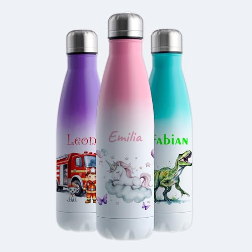 Gravur-Max Trinkflasche Edelstahl 500 ml personalisiert - Einhorn – doppelwandige Thermosflasche hält 13 h warm & 24 h kalt – auslaufsicher, BPA-frei & mit Wunschnamen bedruckt – weiß/pink