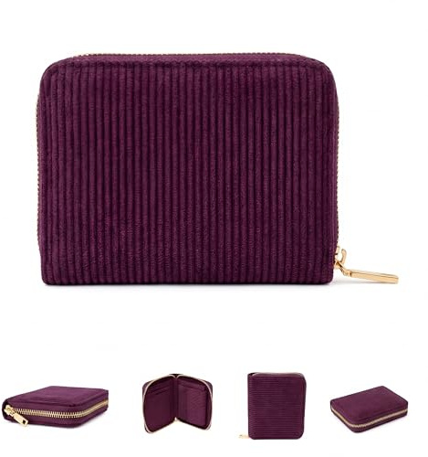 MillyMilk® Kord Geldbeutel Fondo – Mini Portemonnaie für Frauen – Pastellfarbene Stoff Geldbörse aus Cord für Damen klein – Damenbörse für Karten, Münzen & Scheine - Kompakt & formstabil (Berry)