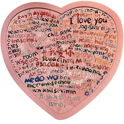 Heart-Shaped Jigsaw Puzzle - 100 Languages Wooden Puzzle, Colorful Home Decor with Romantic Design, Valentine’s Day Heart Puzzles, Table Party Festival Night, Offices Home Bookshelf Campfire Display