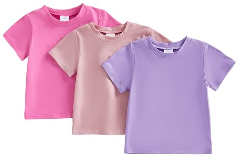 Vioyavo Toddler Kid Boys Girls Summer T-shirt Casual Solid Color Short Sleeve Round Neck T Shirt Tops 3 Pieces Set Tops 6M-5Y