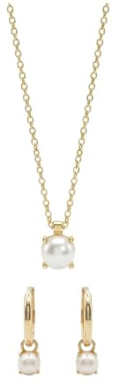 Suzan Gold® 375 Echtgold Schmuckset Damen Halskette Creolen Perle elegant zeitlos wasserfest nickelfrei Geschenk Set Pearlora Classic hochwertig
