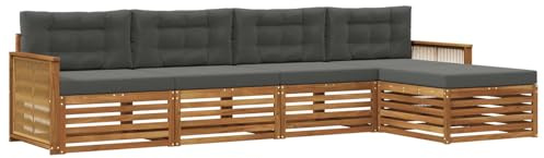 vidaXL Outdoor-Sofagarnitur mit Kissen 5 pcs Natur und Anthrazit, Garten, modernes Outdoor-Sofa, Sitzgruppe für die Terrasse, gemütliche Loungemöbel