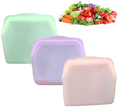Everbag Silicone Storage, 3 Pack Reusable Silicone Food Storage Bags,Leak-Proof Upright Freezer Bags, Odor-Proof, High-Temperature Resistant, Reusable Silicone Storage Bags (Mixed)