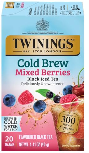 Twinings Mixed Berries Cold Brew Iced Tea Bags, 20 Count (Pack of 1), Unsweetened Flavoured Black Tea, Caffeinated, 20 Teabags