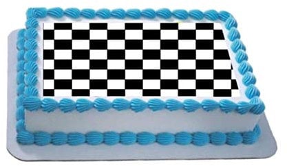 Black & White Checker Board A4 Edible Icing Cake Topper Birthday Party