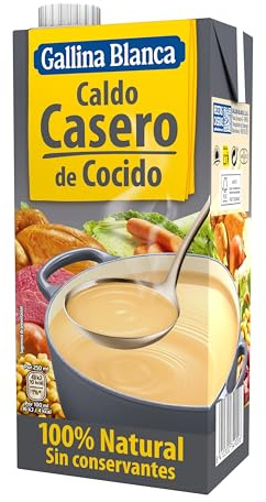 GALLINA BLANCA Caldo Casero de Cocido 100% Natural | Elaborado con Pollo, Ternera, Cerdo, Garbanzos y Verduras de la Huerta, Cocinado a Fuego Lento. Sin Gluten, Sin Conservantes - 1L