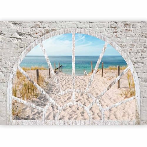 murando - Papier peint panoramique paysage 350x256 cm - Revêtement mural décoration salon - Design moderne - Mer, ciel, paysage, sable, plage, vue depuis la fenêtre, eau c-A-0088-a-c