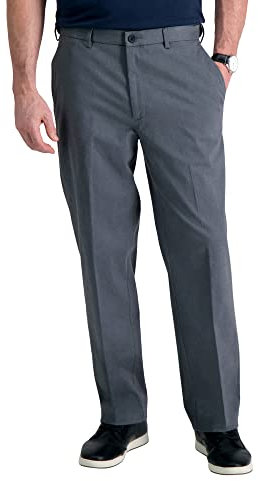 Haggar Men's Premium No Iron Khaki Classic Fit Flat Front Casual Pant (Regular and Big & Tall Sizes) Trousers, Charcoal Heather, 36 W/32 L