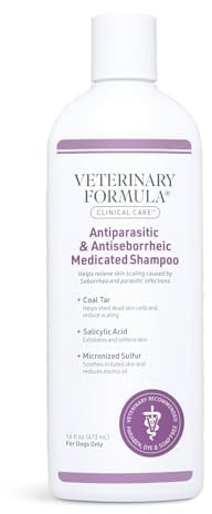 Veterinary Formula Clinical Care Antiparasitic & Antiseborrheic Medicated Dog Shampoo, 16 oz – Paraben, Dye, Soap Free – Hydrating and Antifungal Shampoo for Dogs, White