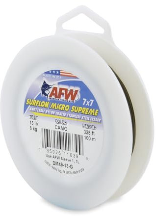 American Fishing Wire Surflon Micro Supreme Nylon Coated 7x7 Stainless Steel Leader Wire, Camo Brown, 13-Pound Test, 100-Meter