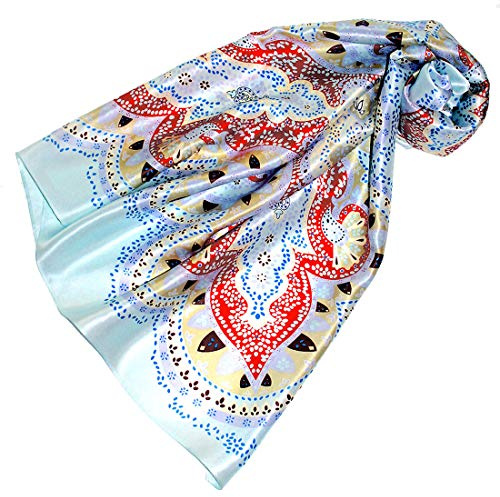 Lorenzo Cana - Damentuch Schaltuch Seidentuch, aufwändig bedrucktes Tuch aus 100% Seide, 90 x 90 cm, hellblau rot gelb - 89079