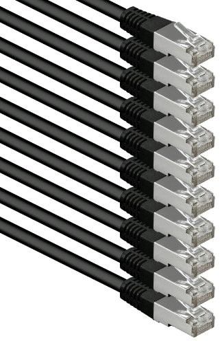 10m schwarz - 10 Stück Cat.6 Patchkabel Netzwerkkabel CAT6 S-FTP Gigabit Lan PIMF CAT 6 Kupfer CU Halogenfrei Internet DSL Spielkonsole Smart TV