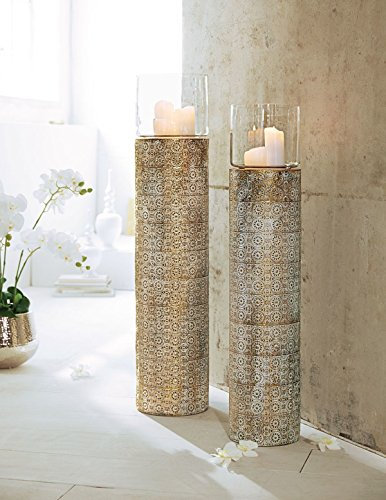 Windlichtsäule Oriental mit Ornamenten Metall Glas Gold