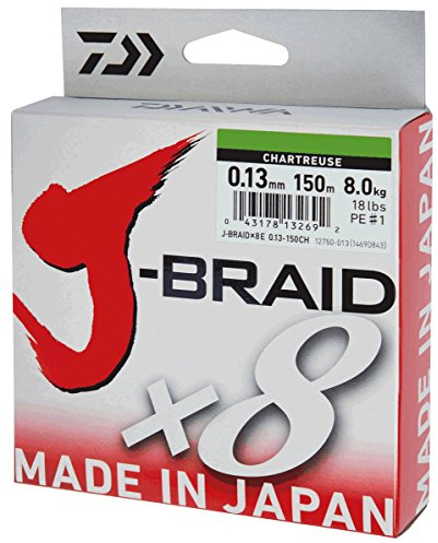 Daiwa J-Braid 8 Braid 0.10mm, 6,0kg/13,0lbs, 300m Chartreuse, rund geflochtene Angelschnur
