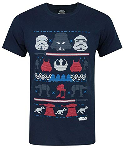 Star Wars Dark Side Fair Isle Men's Short Sleeve Navy Christmas T-Shirt