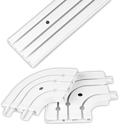 Bestlivings Gardinenschiene bis 480cm Länge, 1 bis 3 Lauf (450 cm / 3 Lauf + Rundbögen), inkl. Zubehör. Für Schiebevorhänge uvm