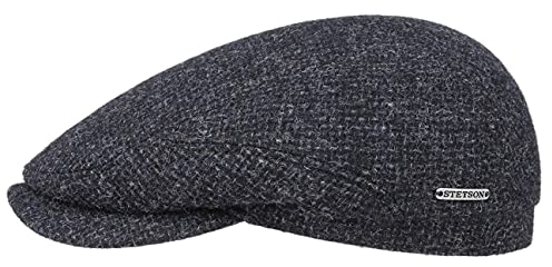 Stetson Belfast Tweed Flatcap - Schiebermütze Herren - Schirmmütze aus Wolle - Wintercap mit Baumwollinnenfutter - Wollcap Herbst/Winter - Herrenkappe blau 57 cm