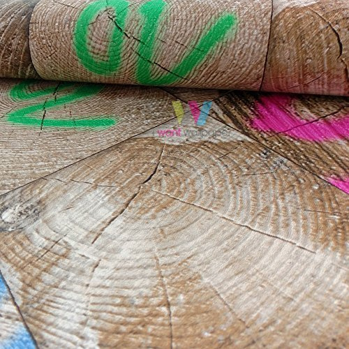 Rasch Wood Block Square Pattern Wallpaper Graffiti Motif Faux Effect (Brown Pink 934311)