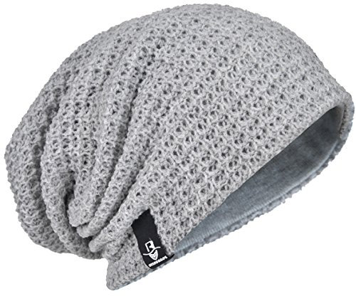 Herren Übergröße Beanie Slouch Schädel Kappe Stricken Winter Strickmütze B08 (Blass)