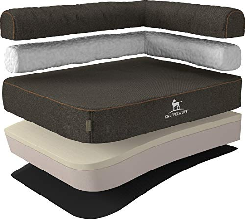 Knuffelwuff Orthopädisches Eck Hundebett Marlie Hundesofa aus Velours mit Handwebcharakter XL 100 x 70cm Lehne Rechts Schwarz - abnehmbarer Bezug - waschbar - für große, mittelgroße und kleine Hunde