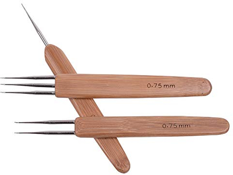 3 Stück/Set 0,75 mm Häkelnadel für Dreadlocks Crochet Hook Dreads Häkelnadel Set Bambusgriff Dreadlocks Haken(1 Haken, 2 Haken, 3 Haken)