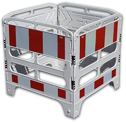 UvV Schachtschutzgitter Schachtabsperrung Schranke + Tastleiste (Klasse RA1 Reflexfolie rot/weiss) HD-PE Kunststoff Weiss 4 Elemente je 100 x 100 cm