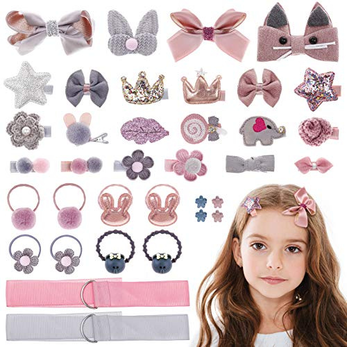 MELLIEX 36 Stück Haarspangen Set Mädchen, Baby Haarschmuck Haarschleife Klein Haarnadeln Kinder Haarklammern Set Kopfschmuck Rosa & Grau