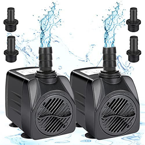 zerotop 2 Pack Submersible Water Pump 400Gph 1500L/H Ultra-Quiet 25W Fountain Pond Aquarium Fish Tank Pump with 48 Hours Anti Dry Burning, 6.9ft(2.1m) High Lift, 6.56ft(2m) Power Cord, 2 Nozzles