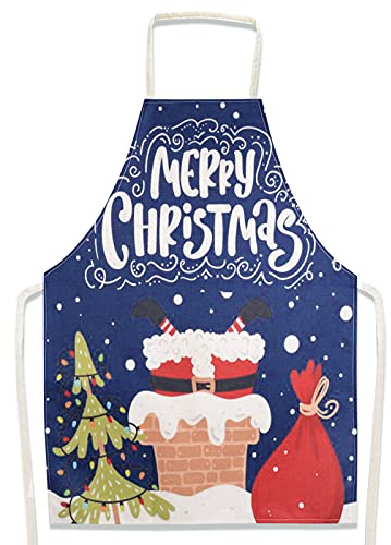 FLOFIA Delantal Navidad Cocina de Linaza Unisex para Camarero Cocinero Restaurante Bar Hotel Mujer Hombre, 78cm*55cm (Más Largo Perímetro 120cm)