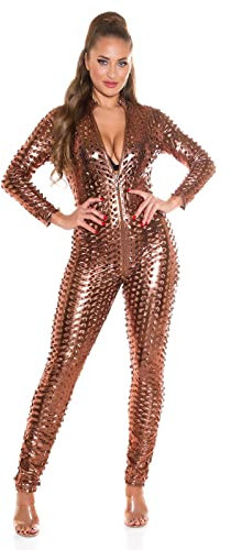 Koucla 2 Way Zip Highcollar Wetlook Lederlook Catsuit Overall (Bronze)