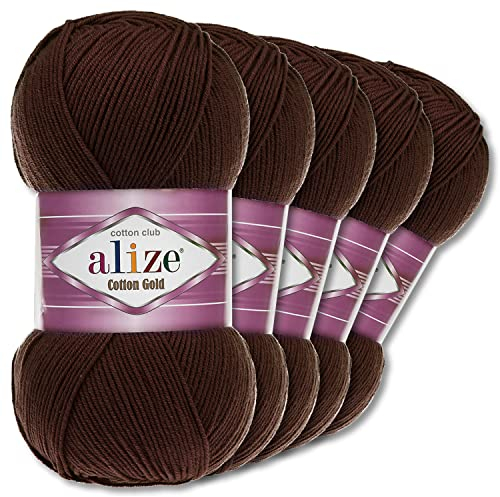 Alize 5 x 100 g Cotton Gold Premium Wolle| 39 Farben Sommerwolle Garn Stricken Amigurumi (26 | Kaffee)