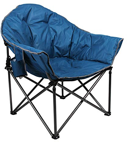 LET'S CAMP Schwerlast-Campingstuhl in Übergröße, runder Mond-Untertassenstuhl, gepolsterter Klappstuhl mit Getränkehalter und Tragetasche
