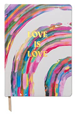 DesignWorks Ink Love is Love Jumbo-Tagebuch, abstrakte Kunst, bunt, Regenbogenfarben, 19,1 x 26 cm, mit Stoffeinband, goldene Akzente, linierte Seiten, Lesebändchen für Arbeit, Schreiben, Tagebücher