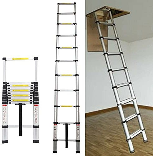 3,8m Teleskopleiter Aluminium, Ausziehleiter Stehleiter mit 9 Sprossen, Robust Anlegeleiter Loftleiter Mehrzweckleiter 150 kg Tragkraft, EN131