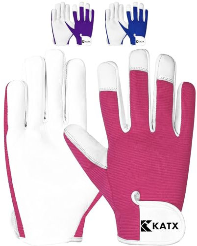 Katx Leather Gardening Gloves, Heavy Duty Thorn Proof garden gloves Gloves for Men & Women with Strong Grip & Breathable Fit, Ideal for Rose Pruning, Weeding, Yard Work & Garden Gifts (Medium, Pink)