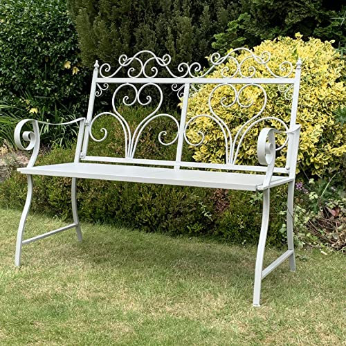 Home Shopping Selections Grey Garden Bench, Victorian Steel Style, Outdoor, Patio, Terrace, Furniture