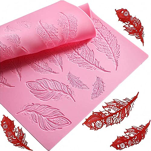 DUBENS Pfau Feder Silikon Spitze Matte, Textur Fondant Abdruck Prägung Dekoration Form Kaugummi Paste Cupcake Topper Werkzeug Glasur Druck Kuchen Sugarcraft Werkzeuge