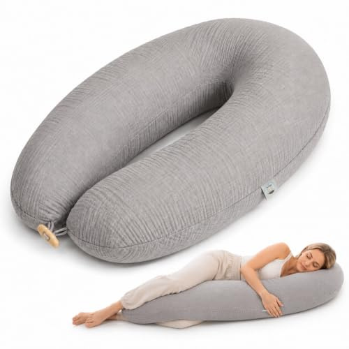 sei Design Stillkissen XXL 190x35 cm, Natur Kapok, Musselin Bezug aus Bio-Baumwolle, Schwangerschaftskissen, Füllmenge anpassbar, ergonomisch geprüft