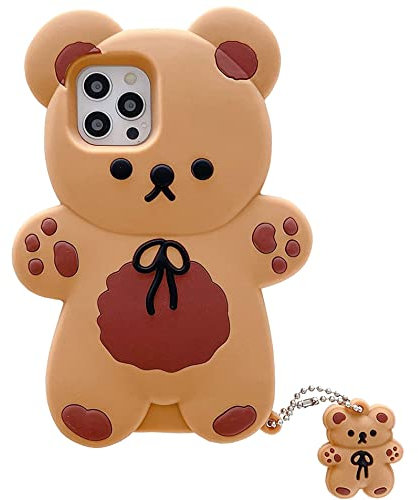 SGVAHY Case for iPhone 12 Mini Cute Kawaii 3D Cartoon Brown Bear Soft Silicone Bumper Shockproof Cover Protective Case for Kids Girls