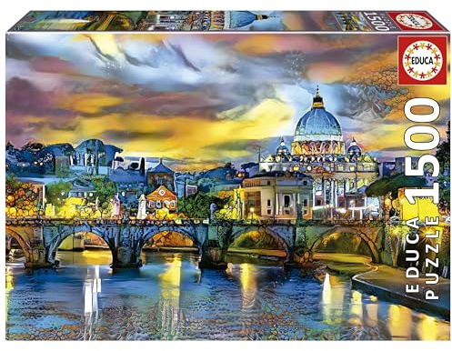 Educa - Puzzle 1500 Teile für Erwachsene | Petersdom und Engelsbrücke, 1500 Teile Puzzle für Erwachsene und Kinder ab 14 Jahren, Rom, Vatikan, Italien, Pedro Gavidia (19617)