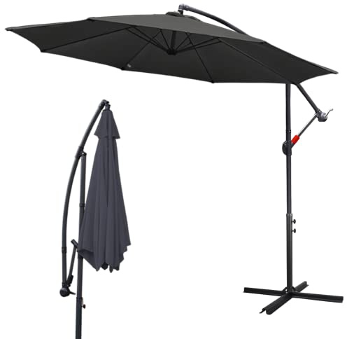 Izrielar Sonnenschirm Grau Ø 300 cm mit Kurbel| Ampelschirm mit Ständer | Gartenschirm Sonnenschutz UV-Schutz Aluminium | Kurbelschirm Marktschirm wasserdicht für Garten