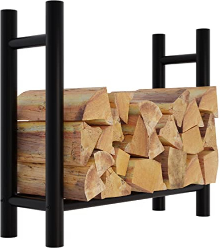 CLP Kaminholzregal Medya I Robuster Kaminholzständer Schwarz Metall I Stapelhilfe Für Brennholz | Größe 30x80x80 cm Form rund
