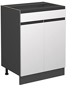 Vicco Küchenunterschrank R-Line, Weiß/Anthrazit, 60 cm J-Shape, mit Schublade, ohne Arbeitsplatte