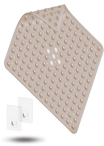 SilverRack Duschmatte rutschfest 53x53 cm (Beige) - Antirutschmatte Dusche BPA frei für Kinder - Badematte rutschfest, maschinenwaschbar u. schimmelresistent - Duscheinlage rutschfest