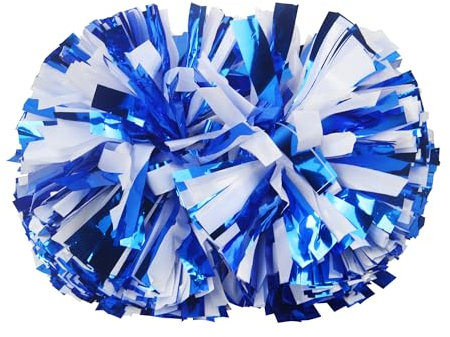 Lovecheer 2 x blaue und weiße Pompons für Cheerleading, professionelle Cheerleading-Pompons mit Taktstockgriff, Sport, Spirited für Erwachsene, Performance, Party, Tanz, Jubeln