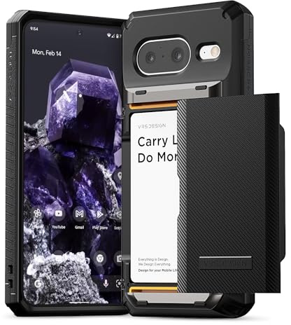 VRS Design Damda Glide Pro Wallet Handyhülle für Pixel 8, stabile halbautomatische Kartenhalter, Brieftasche, 4 Kartenfächer, kompatibel mit Pixel 8 Hülle (2023), Mattschwarz