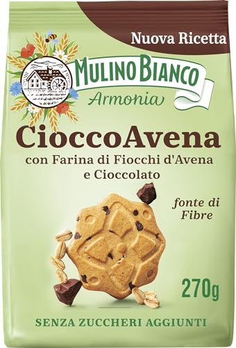 Mulino Bianco Cioccoavena Biscotti Senza Zuccheri Aggiunti con Farina di Fiocchi d'Avena, Cioccolato e Maltitolo, Fonte di Fibre, Biscotti Senza Zucchero, Mulino Armonia, Confezione 270g